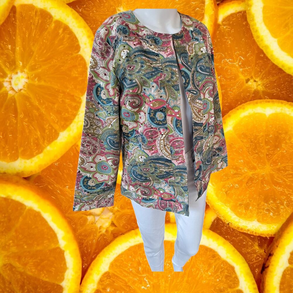Indigo Moon Paisley Colorful Open Front Blazer Size Medium